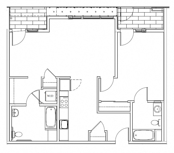 Floor plan for 1 bed, 2 baths, 897 sqft